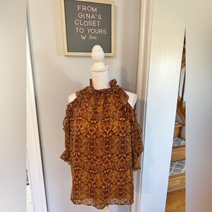 Max Studio Floral Ruffle Cold Shoulder Top